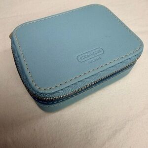 Coach Light Blue Leather Accessory Pill Case with containers.
